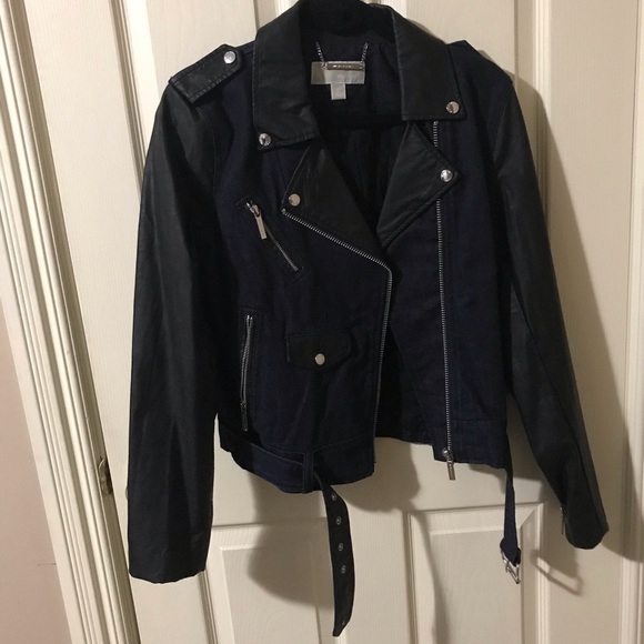 Michael Kors Faux Leather Denim Jacket - Picture 3 of 8